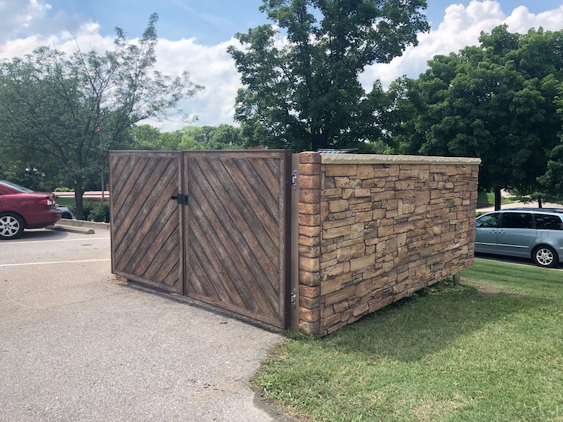 Stone Choice Enclosure with Wood Gates Side View